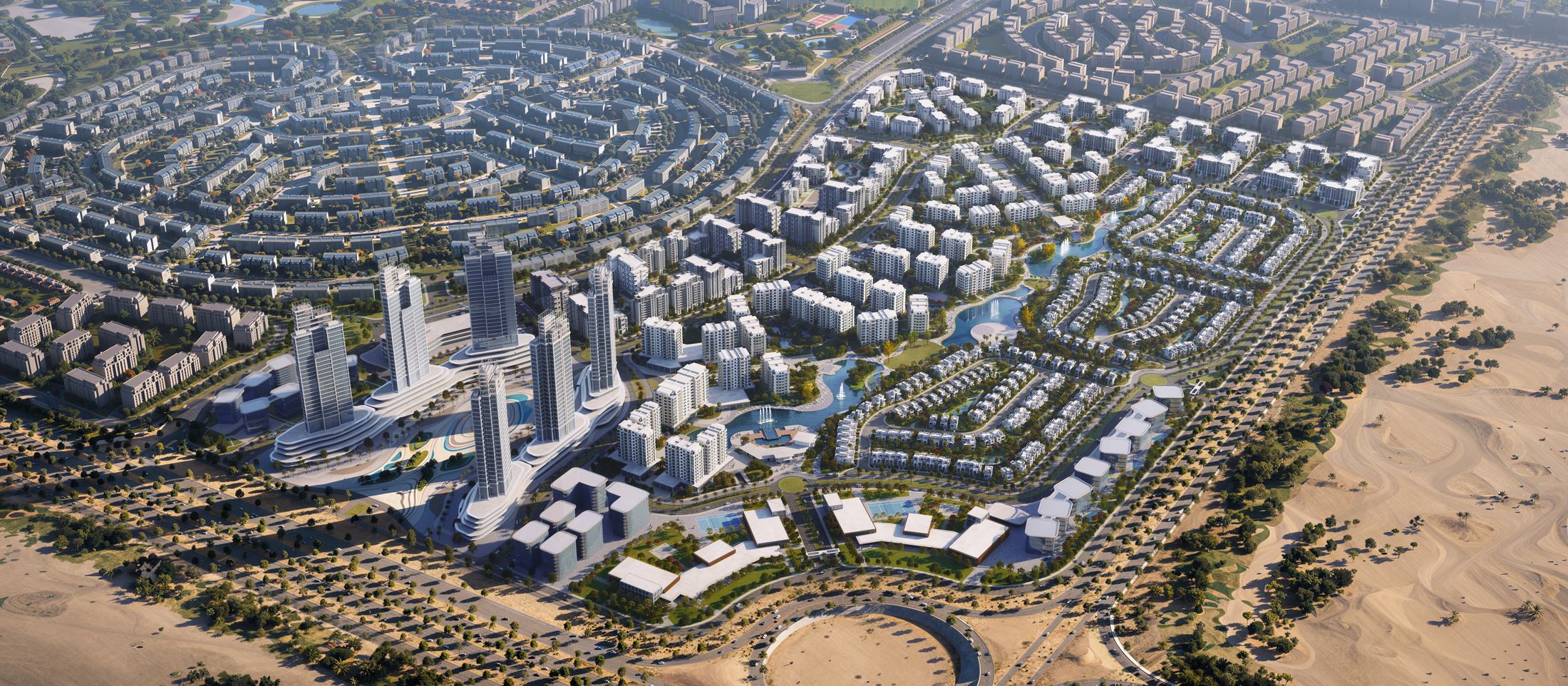 Aerial view of ONE Hyde Park within the wider New Cairo context